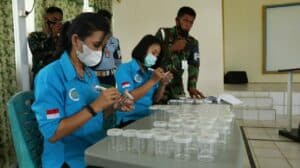 Pemeriksaaan Test Urine/Narkoba kepada anggota Lanud Harry Hadisoemantri dalam Rangka Peringatan HUT TNI AU ke-75 Tahun 2021 di Lanud Harry Hadisoemantri